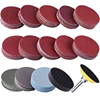 SIQUK 130 Piezas Discos de Lijado de 50mm Discos Hook and Loop Grano 60 80 120 180 240 400 600 800 1000 1200 1500 2000…